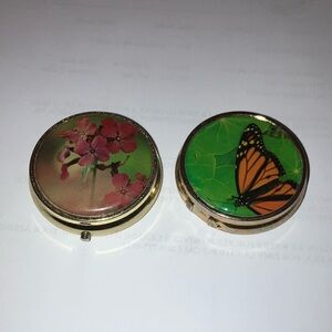 Vintage Floral and Butterfly Push Button Round Pill Box